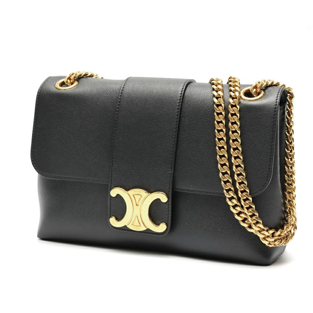 Celine Victoire Bag Chain Shoulder Leather Black